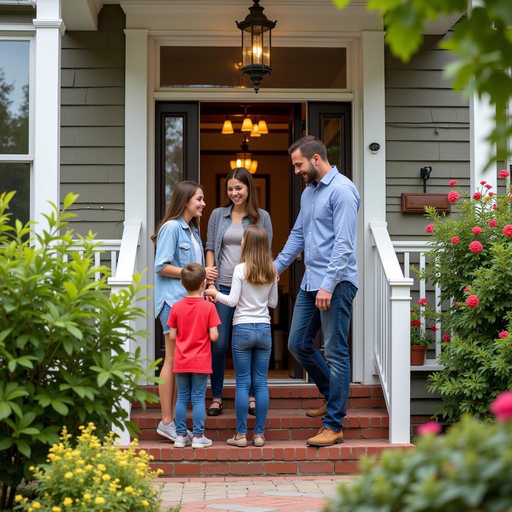 A happy family welcoming a homestay student into their home in Victoria, BC