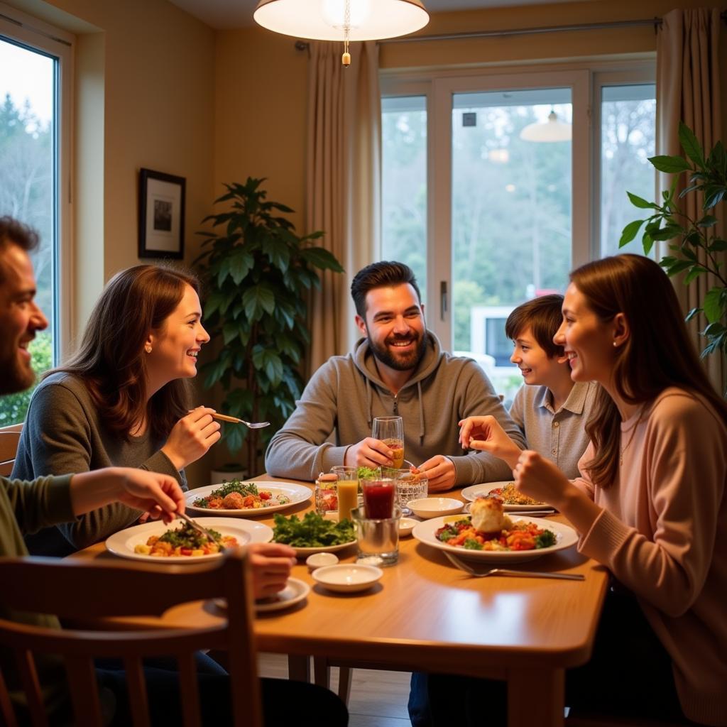 Family enjoying dinner together in a Victoria BC homestay