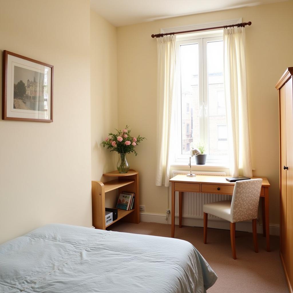 A cozy and welcoming guest room prepared for a homestay guest.