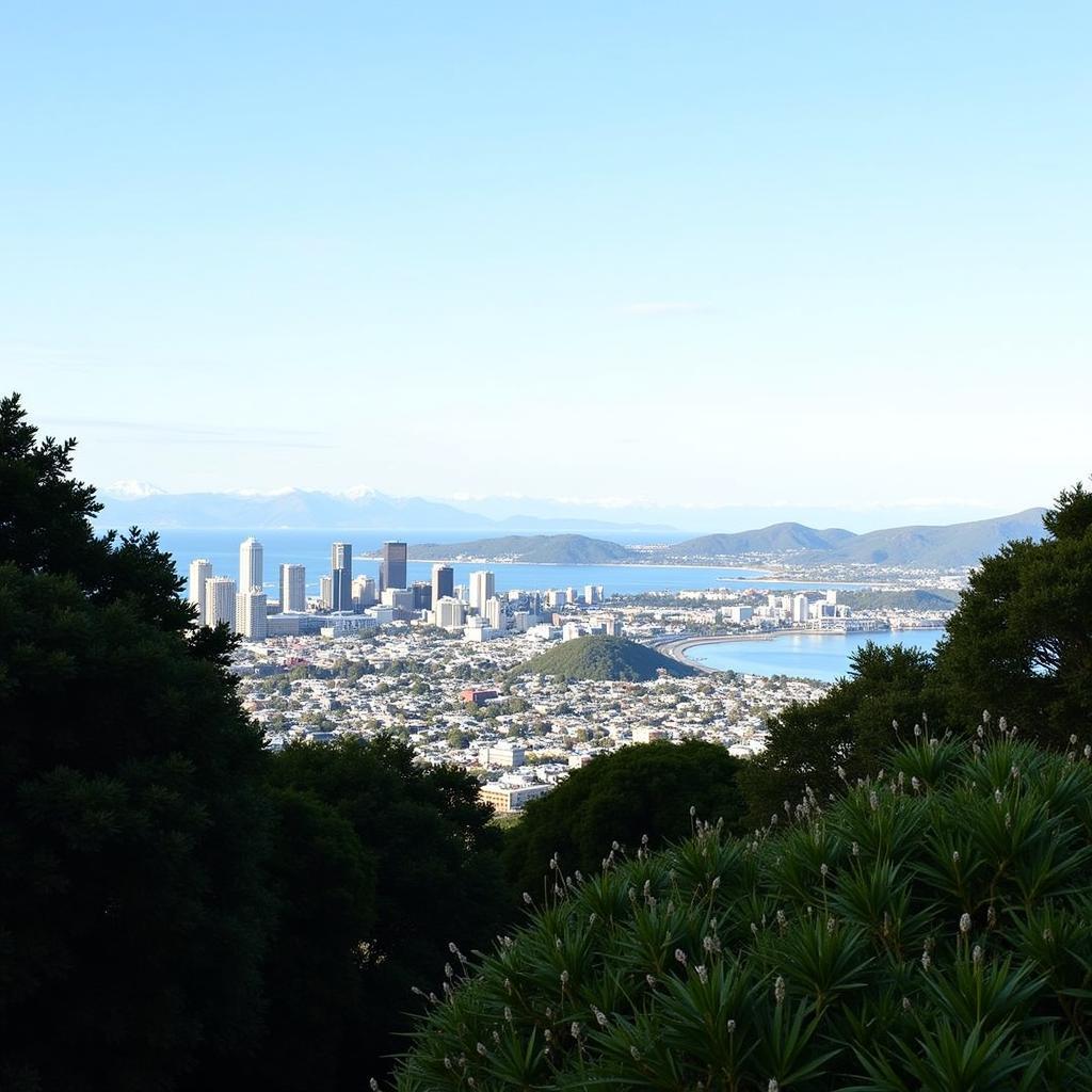 Panoramic view of Wellington city from a homestay window