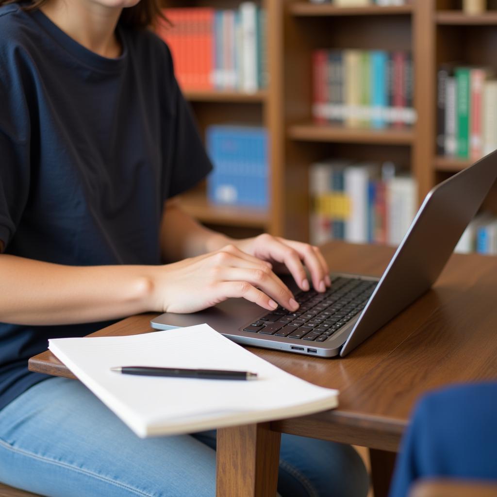 Student writing a homestay letter on their laptop