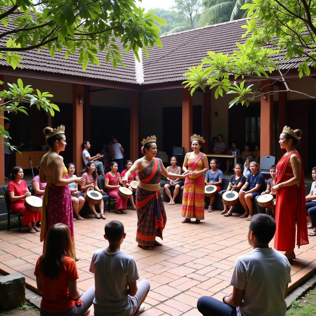 Guests watching a traditional Javanese dance performance at their homestay