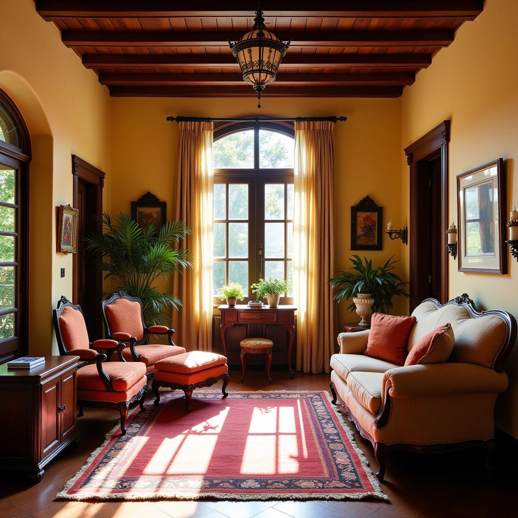 Cozy living room in a 1900s Spanish homestay