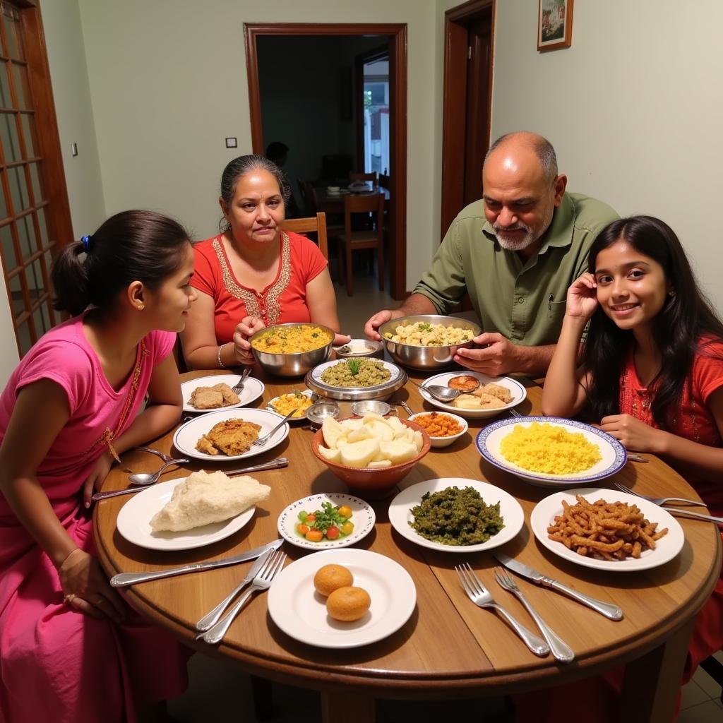 Family enjoying a meal at an Alibag homestay