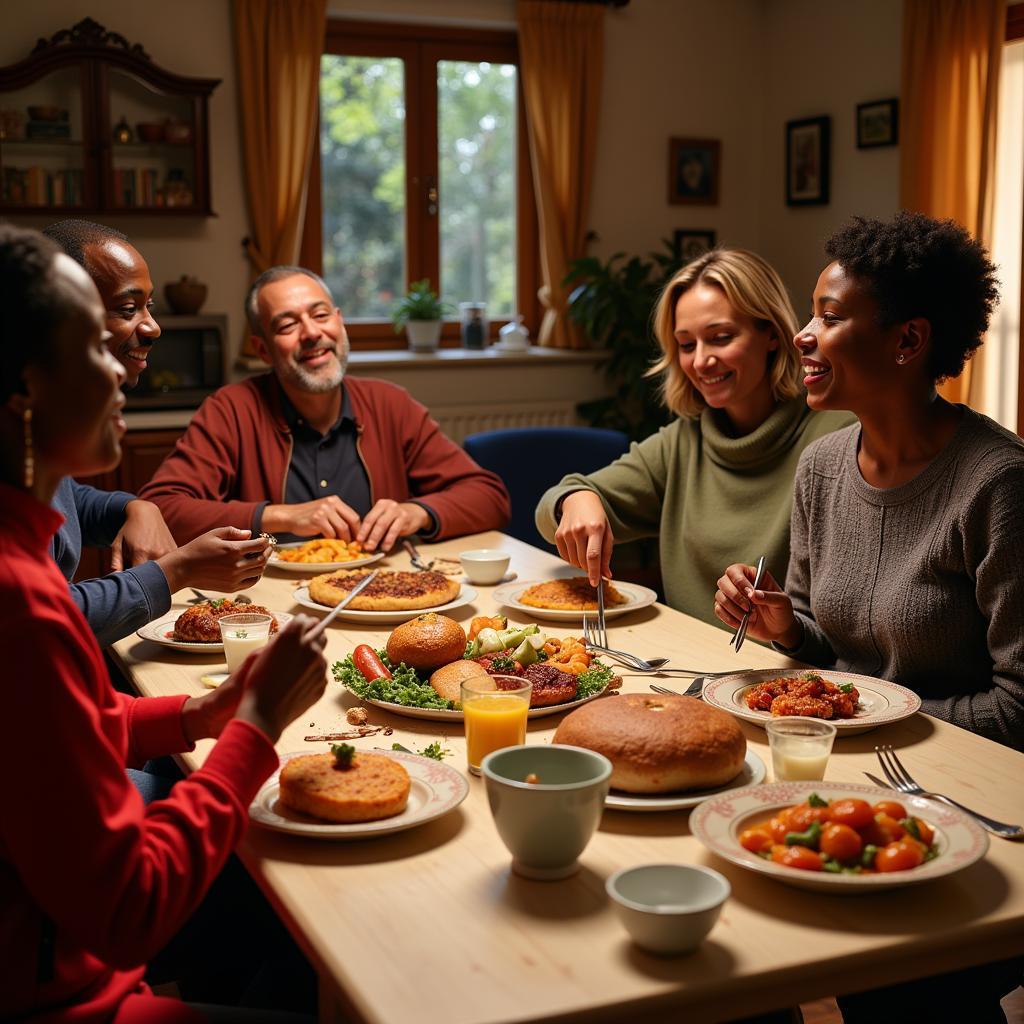 Family enjoying a traditional Kenyan meal together in an Aman homestay