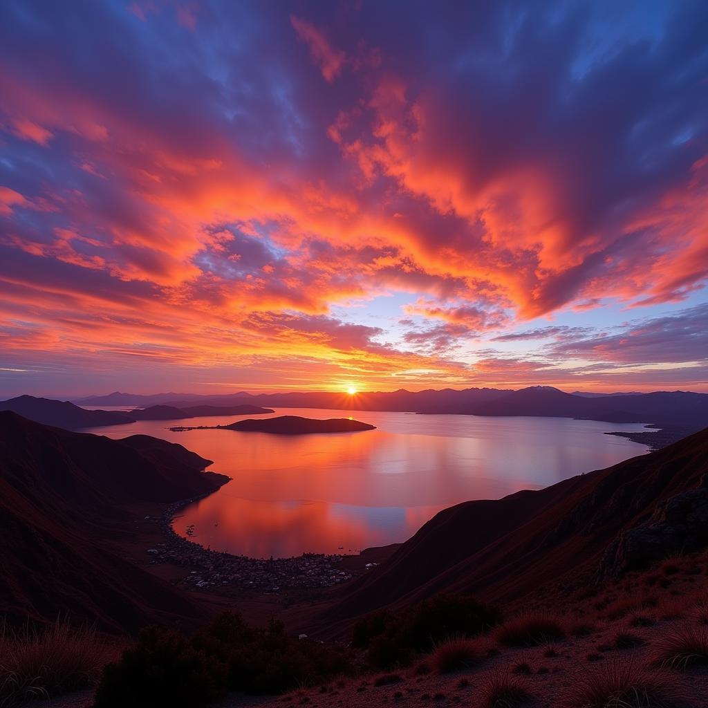 Amantani Island Sunset over Lake Titicaca