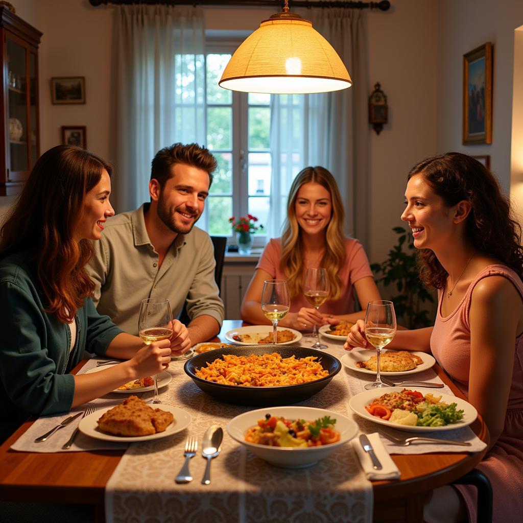 American Family Enjoying Paella in a Spanish Homestay