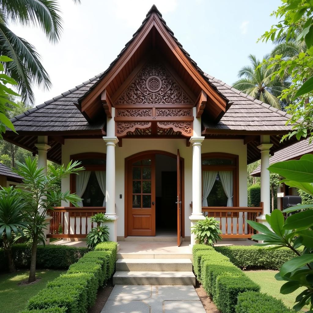 Exterior view of Ariana Homestay Pantai Murni showing traditional Balinese architecture and lush tropical gardens