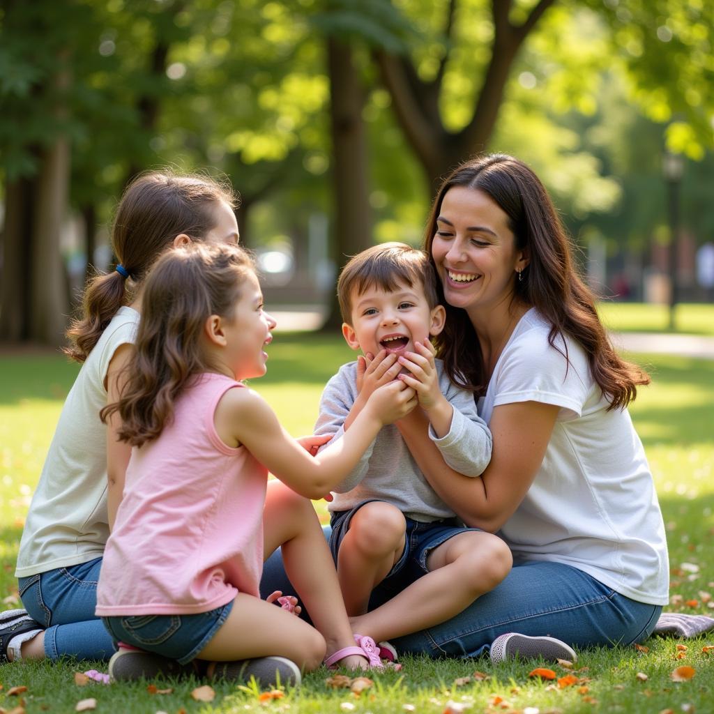 Au Pair Playing with Host Children in Spain