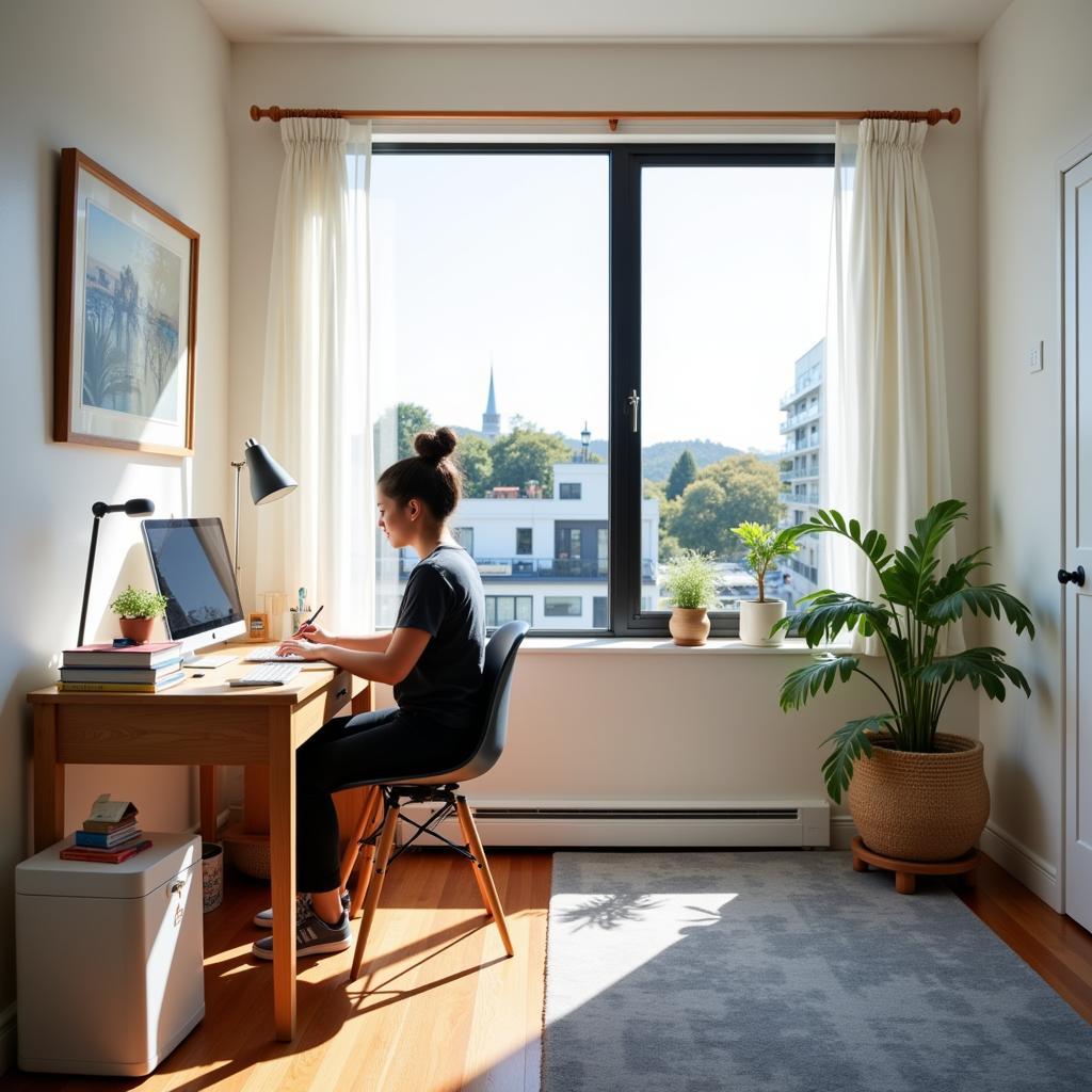 Auckland Homestay Student Studying in Comfortable Room