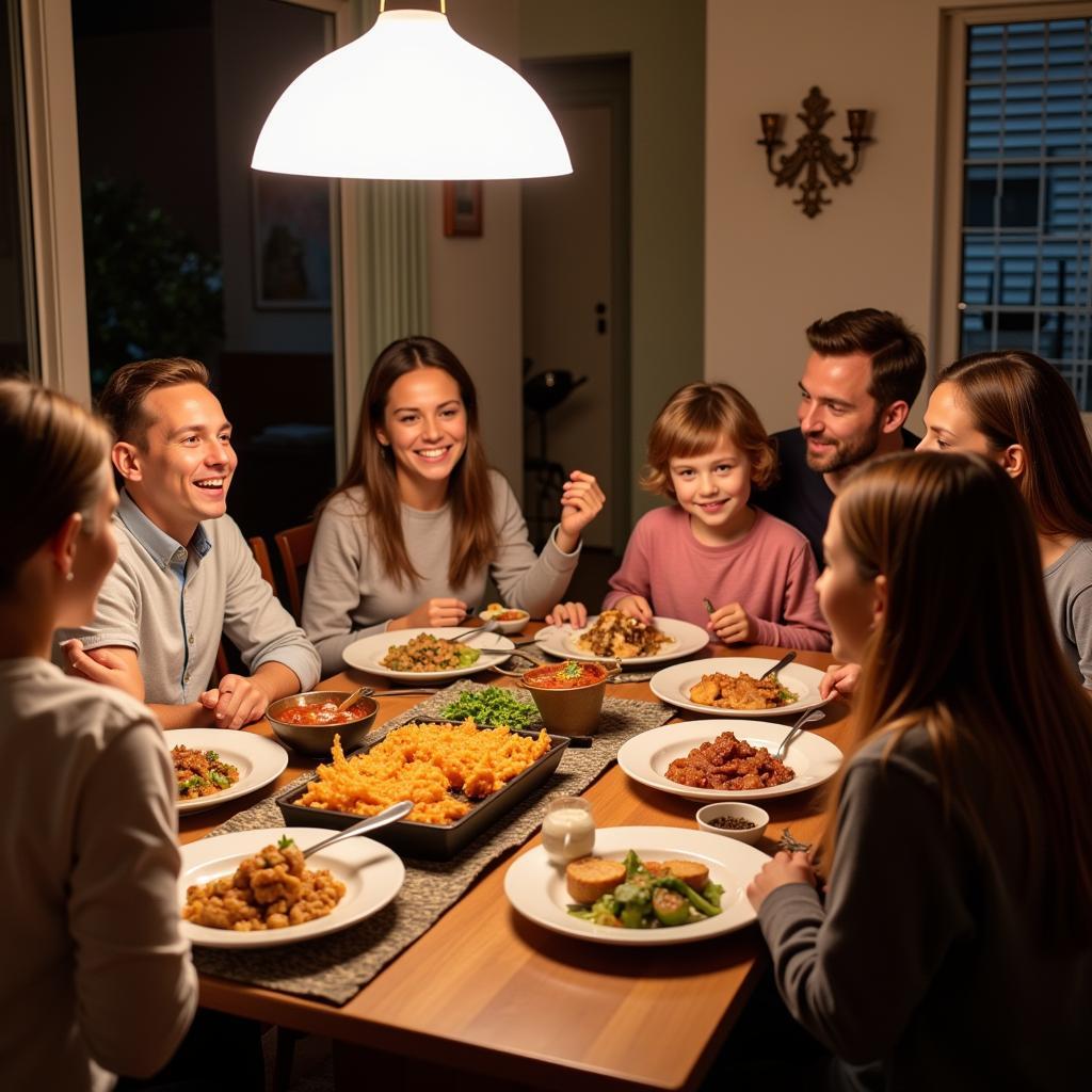 Enjoying a traditional Australian dinner with a homestay family