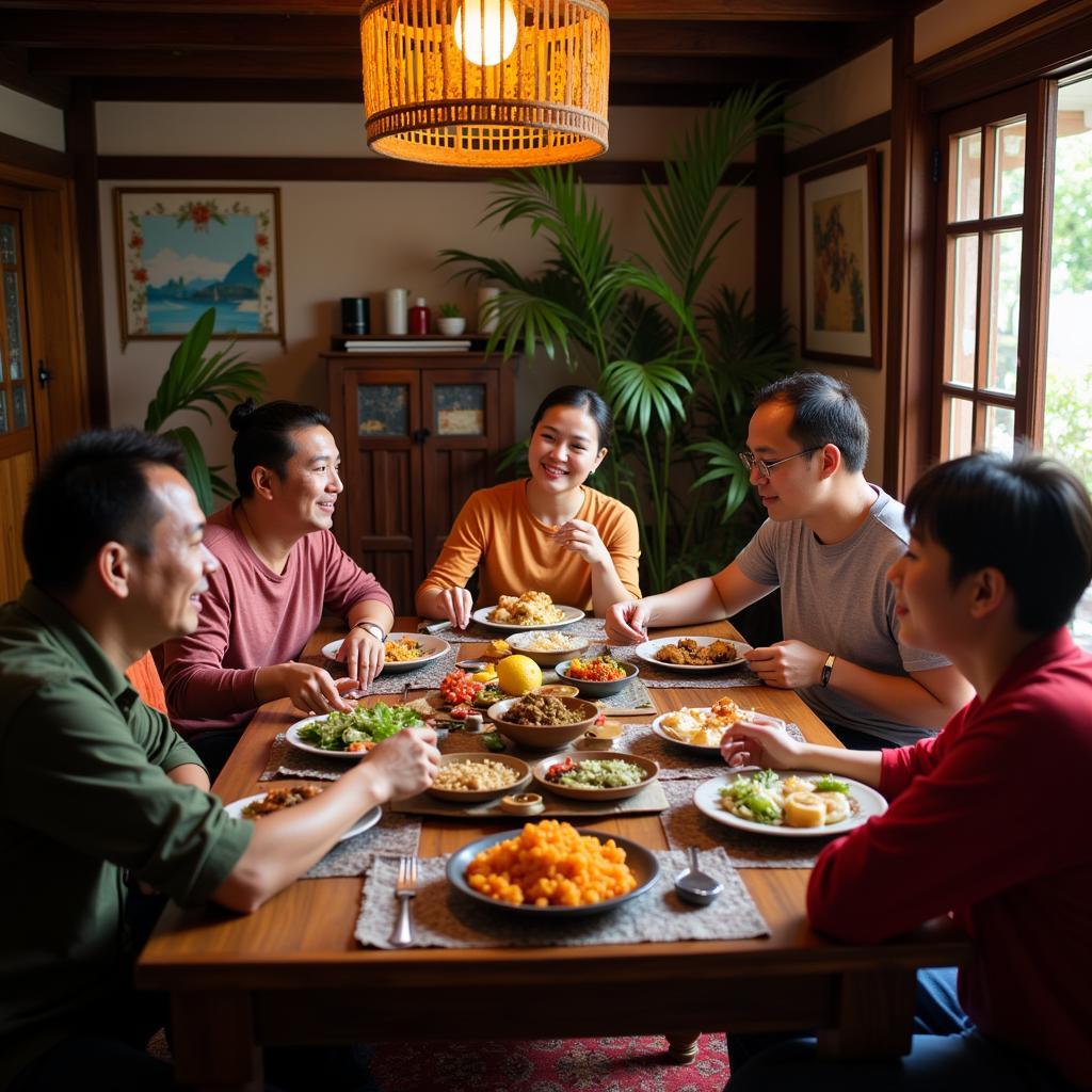 Vietnamese Family Sharing a Meal in a Bai Chay Homestay