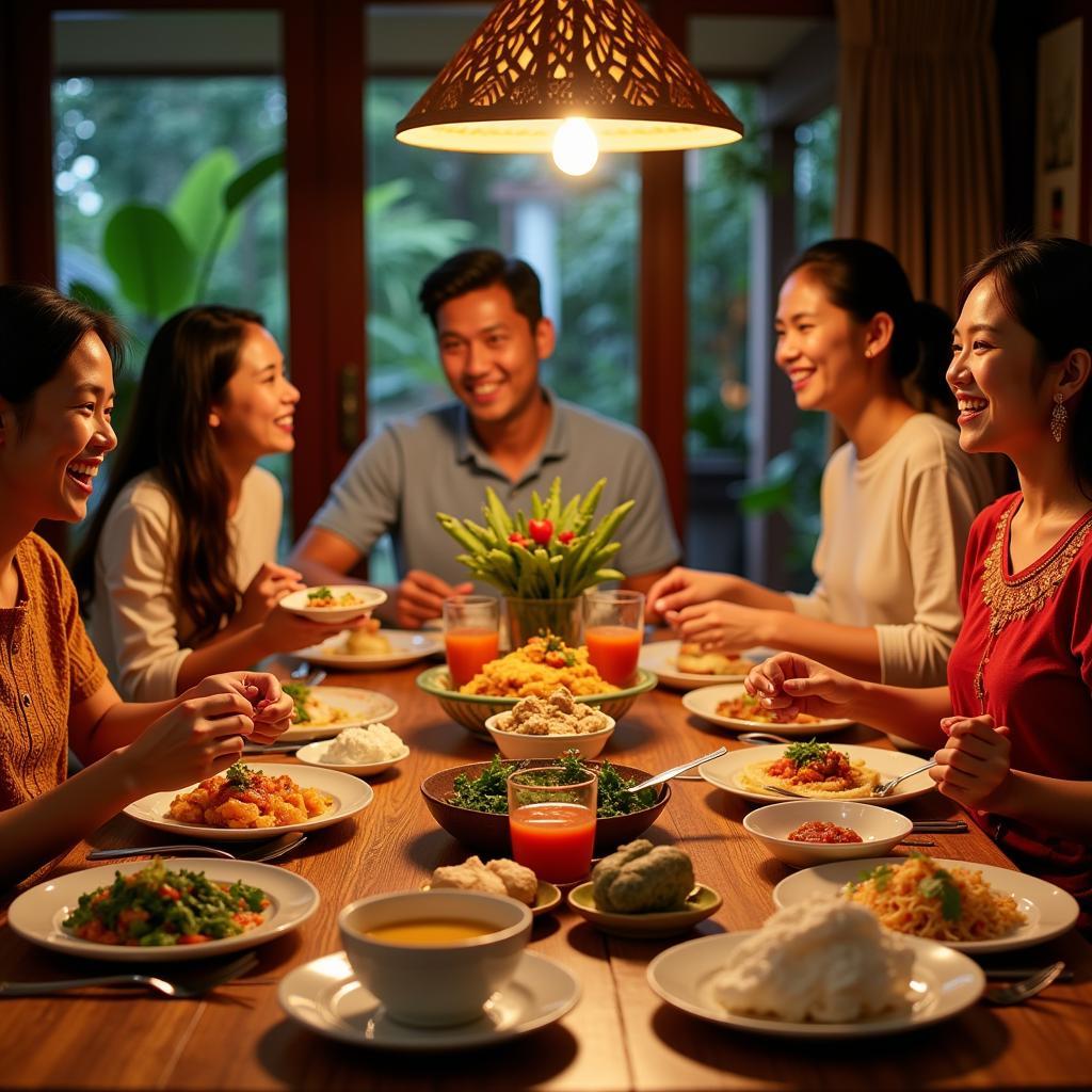 Family enjoying dinner at a Bangkok homestay