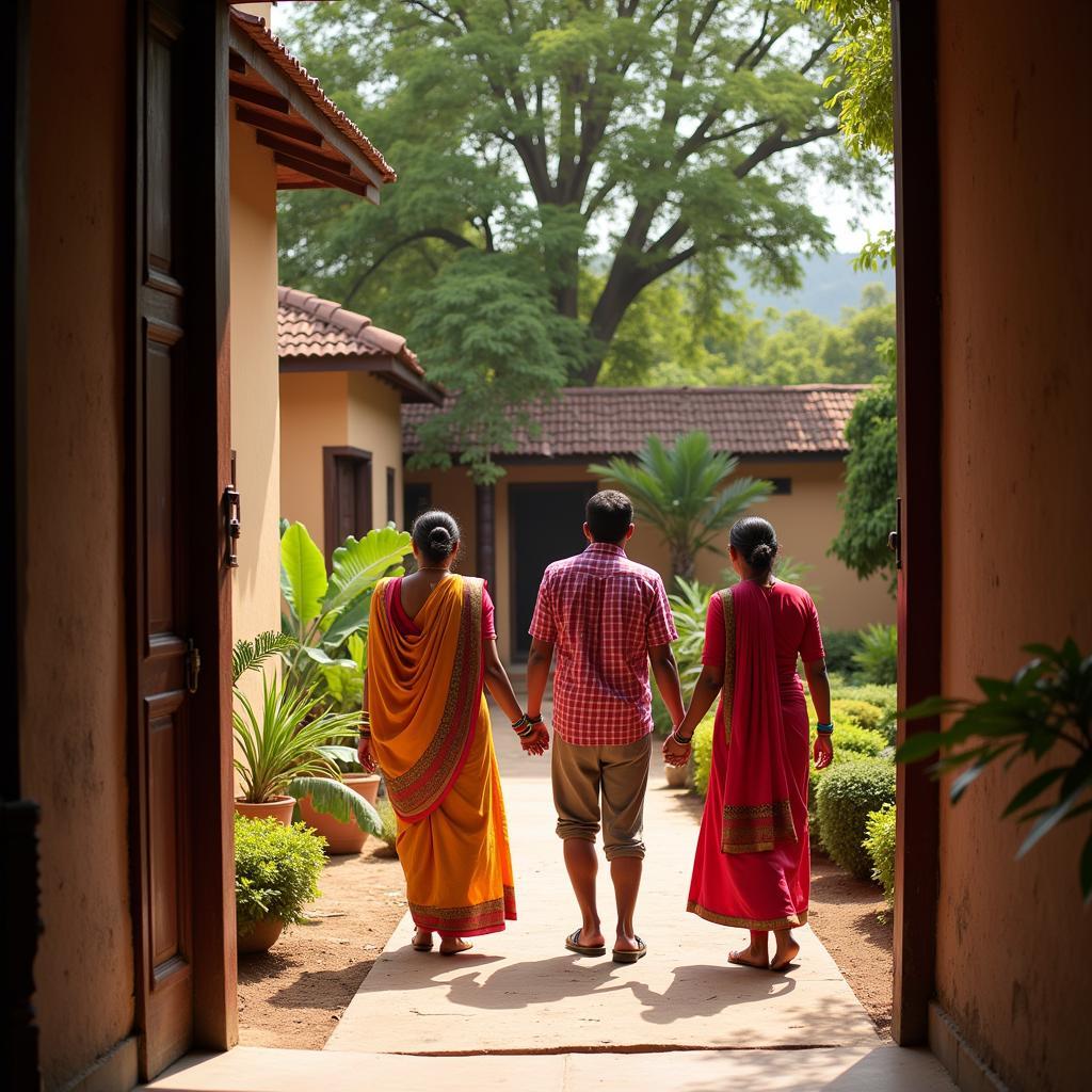 Indian family welcoming guests at their banglemane homestay