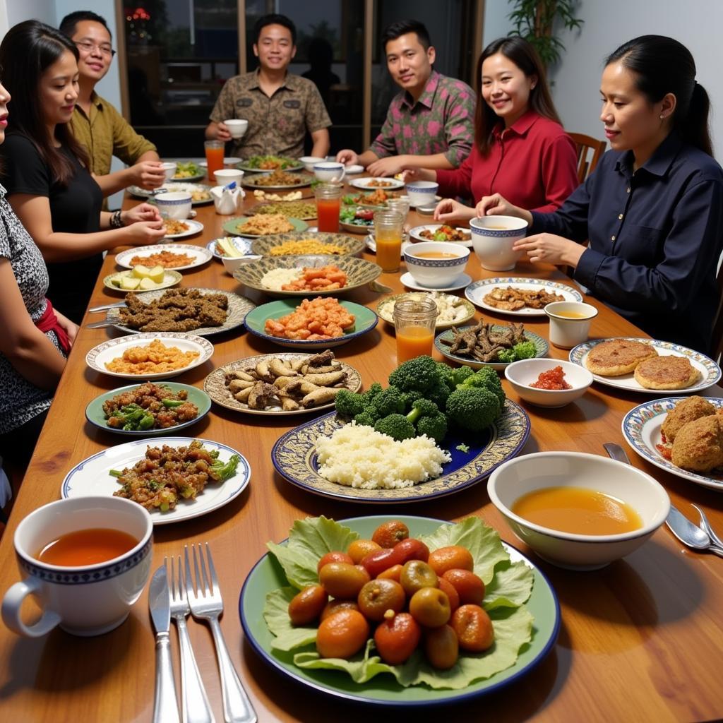 Enjoying a traditional Kelabit meal at a homestay