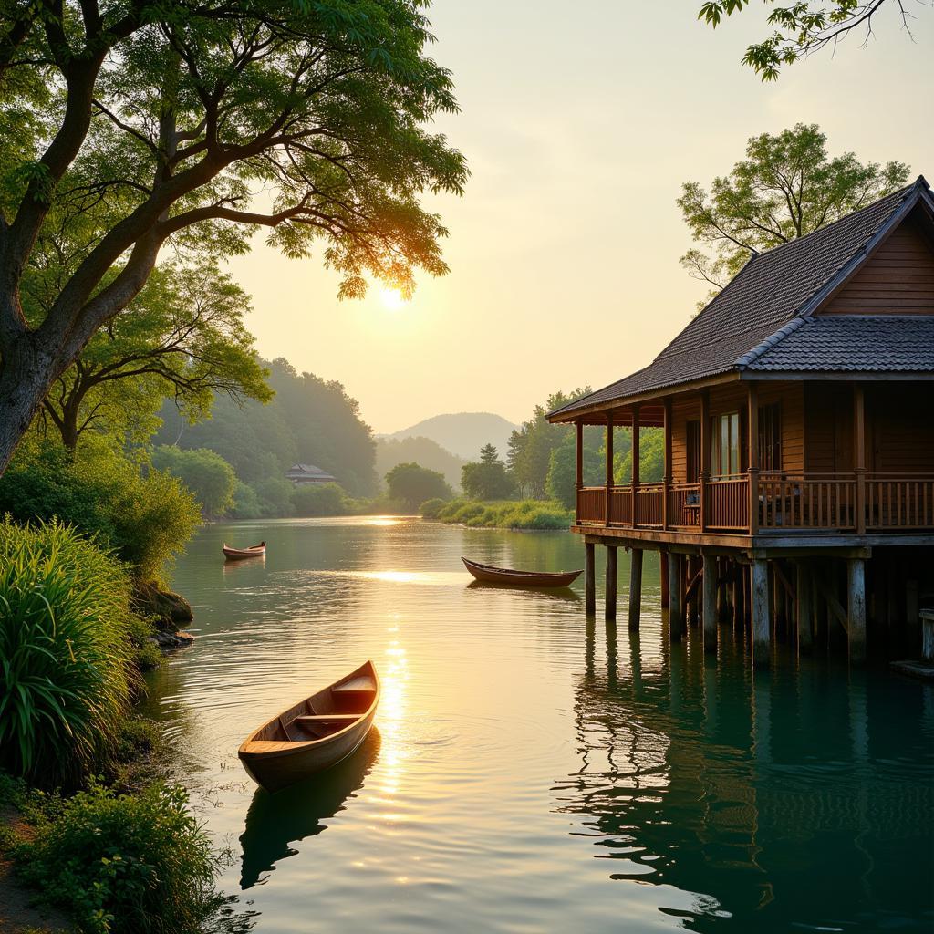 Scenic river view from a Beaufort Sabah homestay