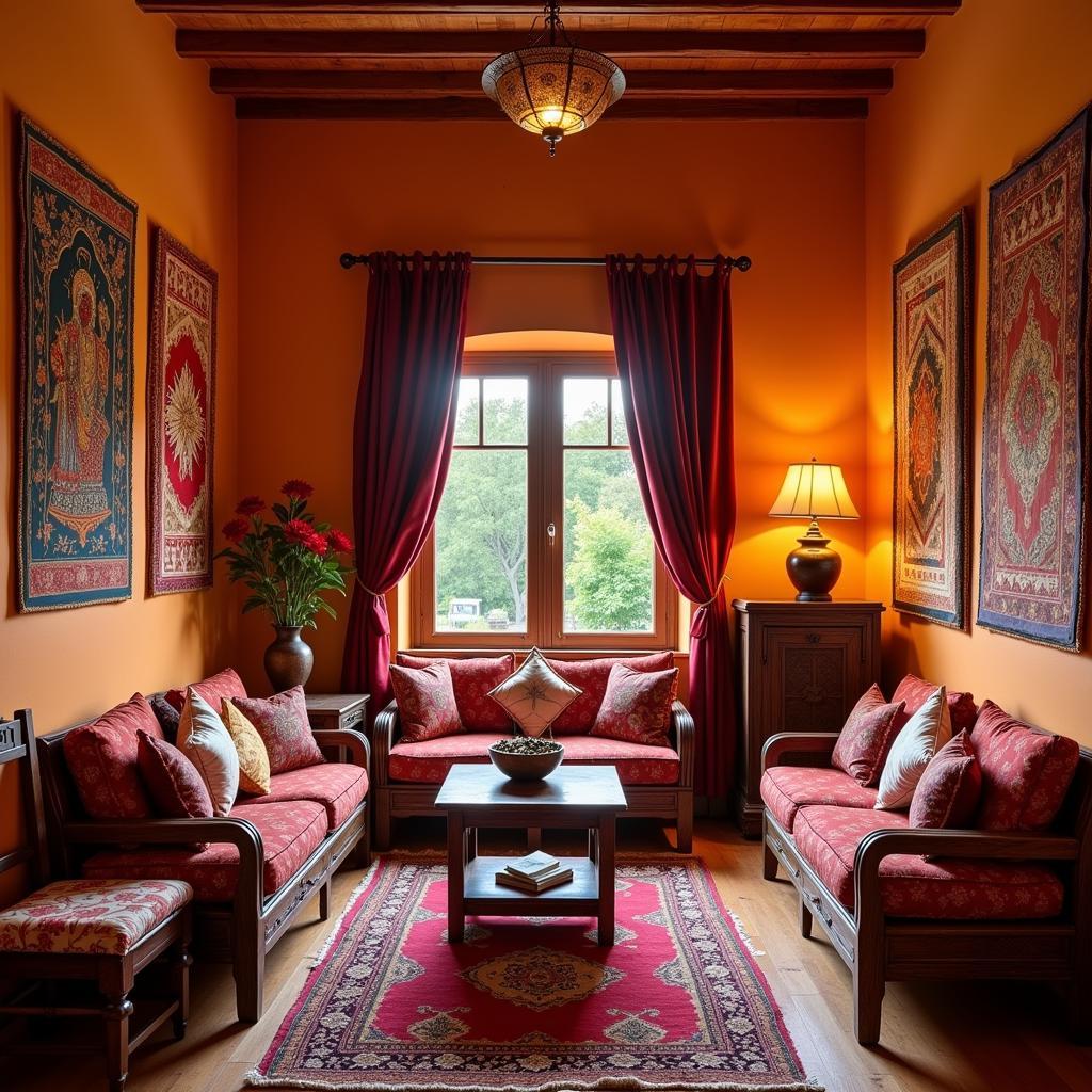 Interior of a traditional Bera homestay in Rajasthan