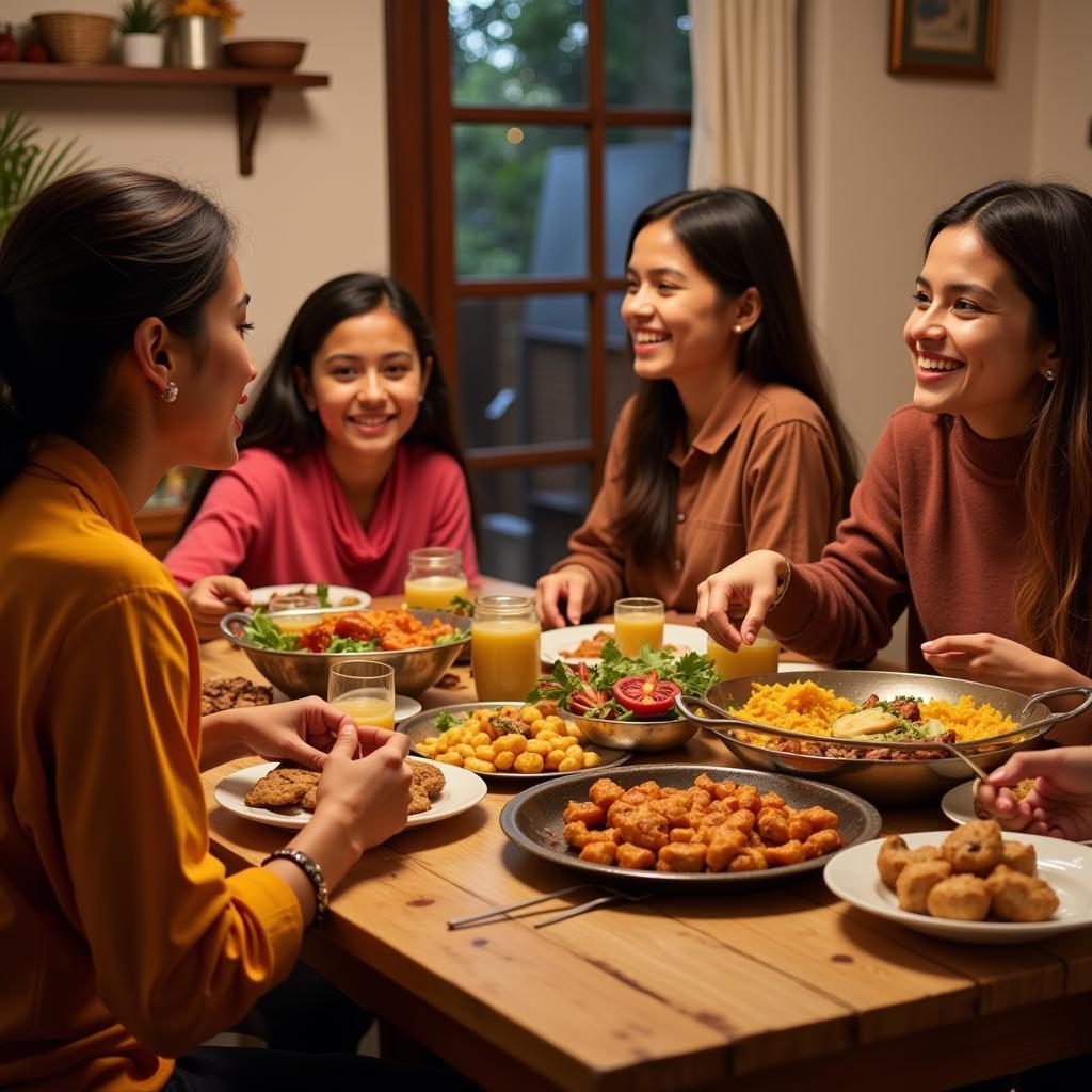 Family enjoying a traditional Indian dinner in a Mumbai homestay