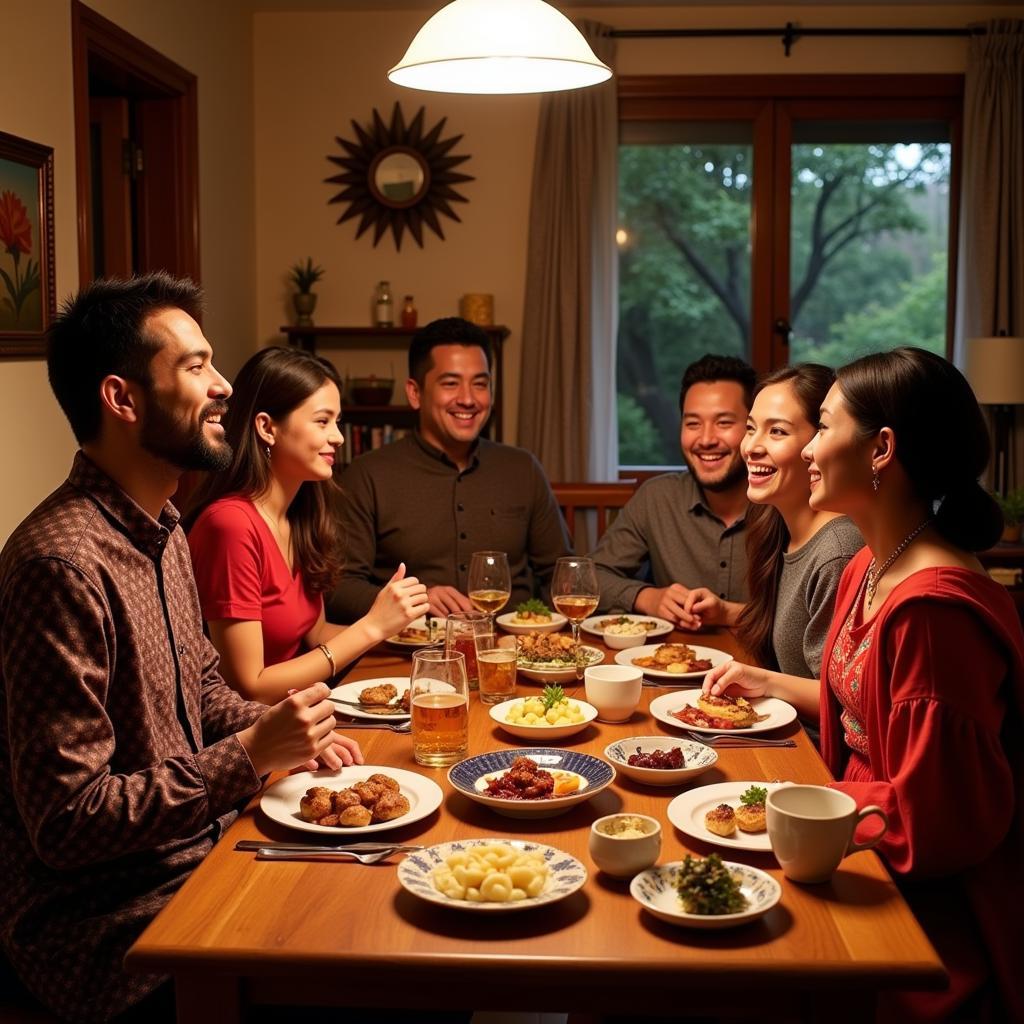 Family enjoying a traditional dinner in a Bhaderwah homestay