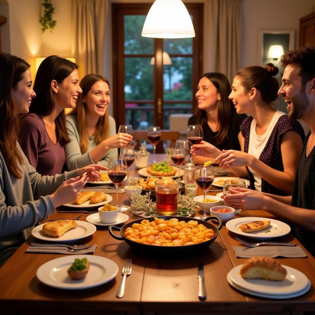 Booking a Homestay in Spain Through Reviews: A Family Enjoying a Meal Together