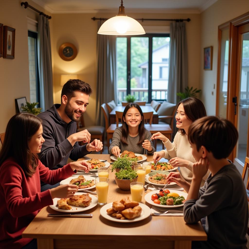 Family dinner in a Box Hill homestay