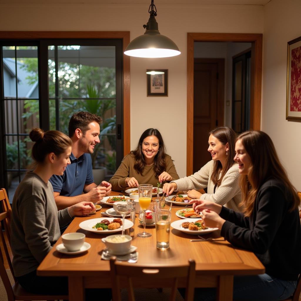 A homestay family enjoying dinner together in Brisbane