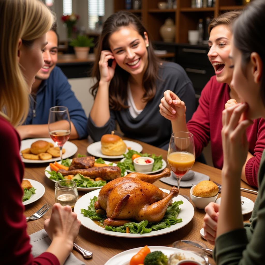 Family enjoying a traditional Sunday roast in a cozy UK homestay