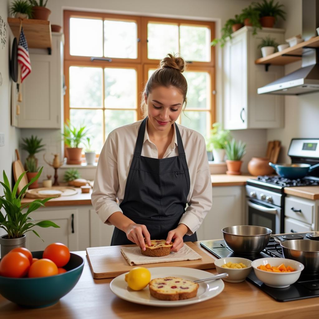 Preparing a meal in a homestay kitchen