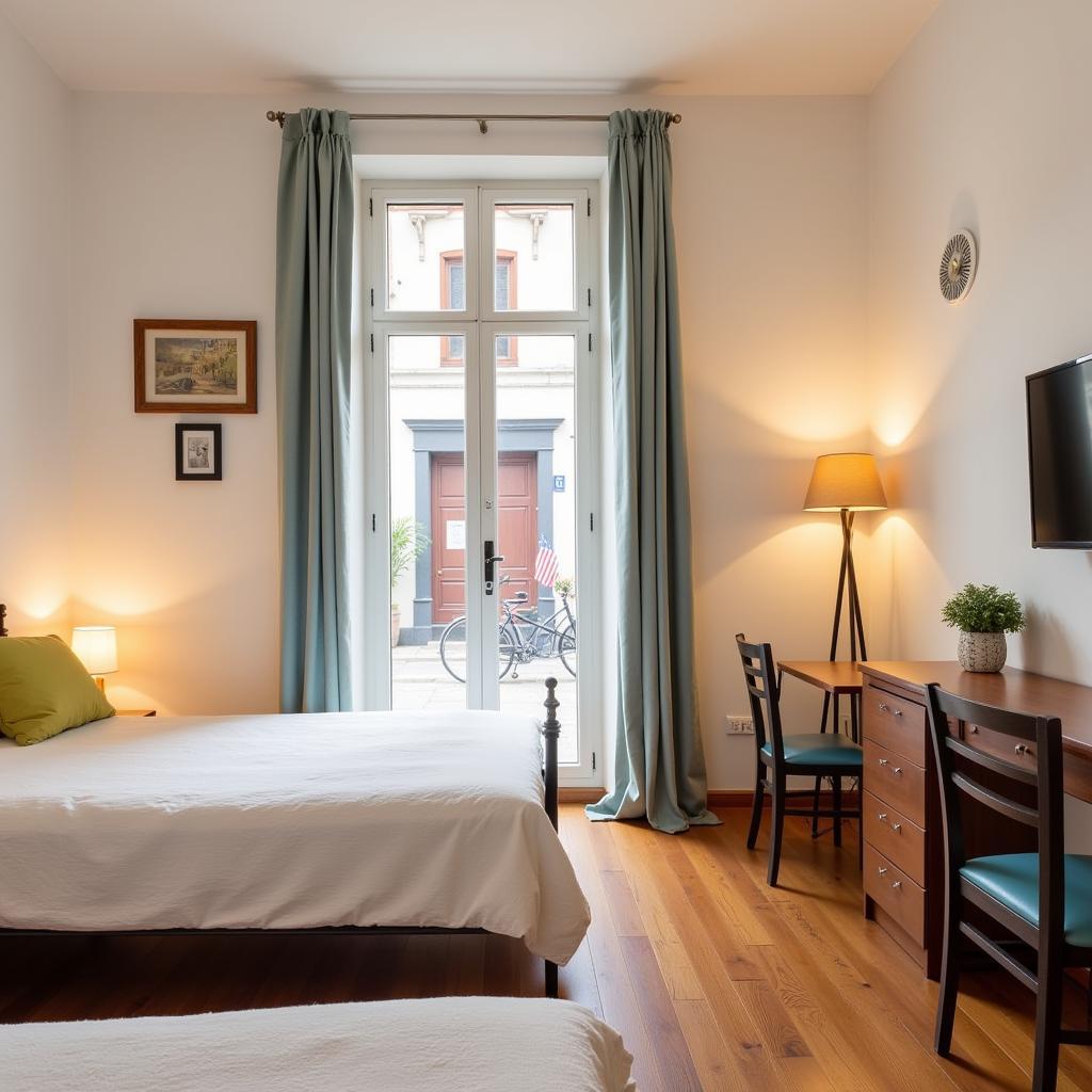 A cozy and affordable homestay room in a Spanish town.