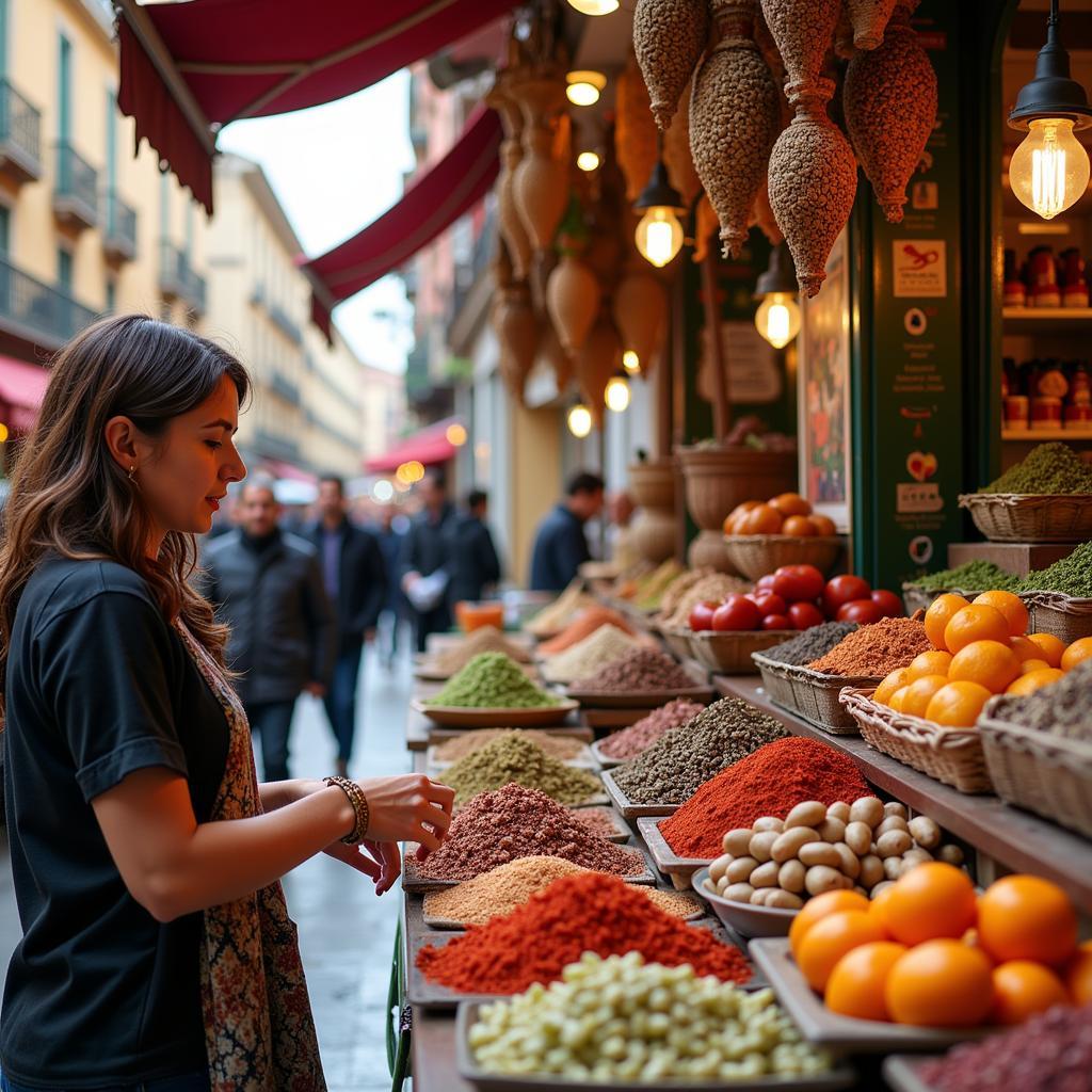 A bule homestay guest explores a vibrant Spanish market