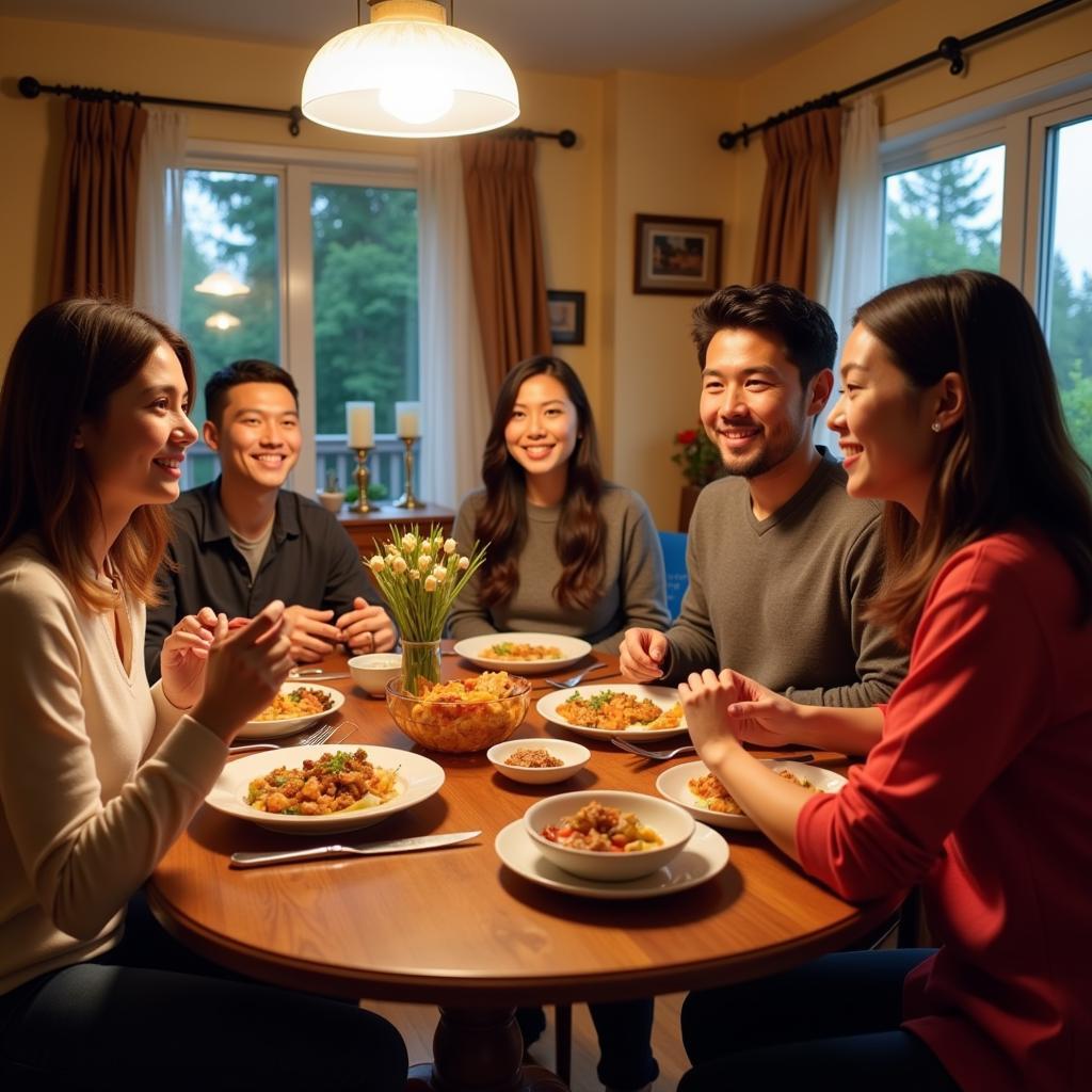 Family enjoying dinner together in a Burnaby homestay