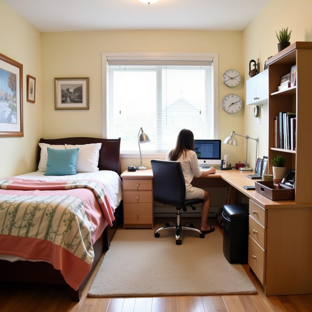 Student studying in their Burnaby homestay room