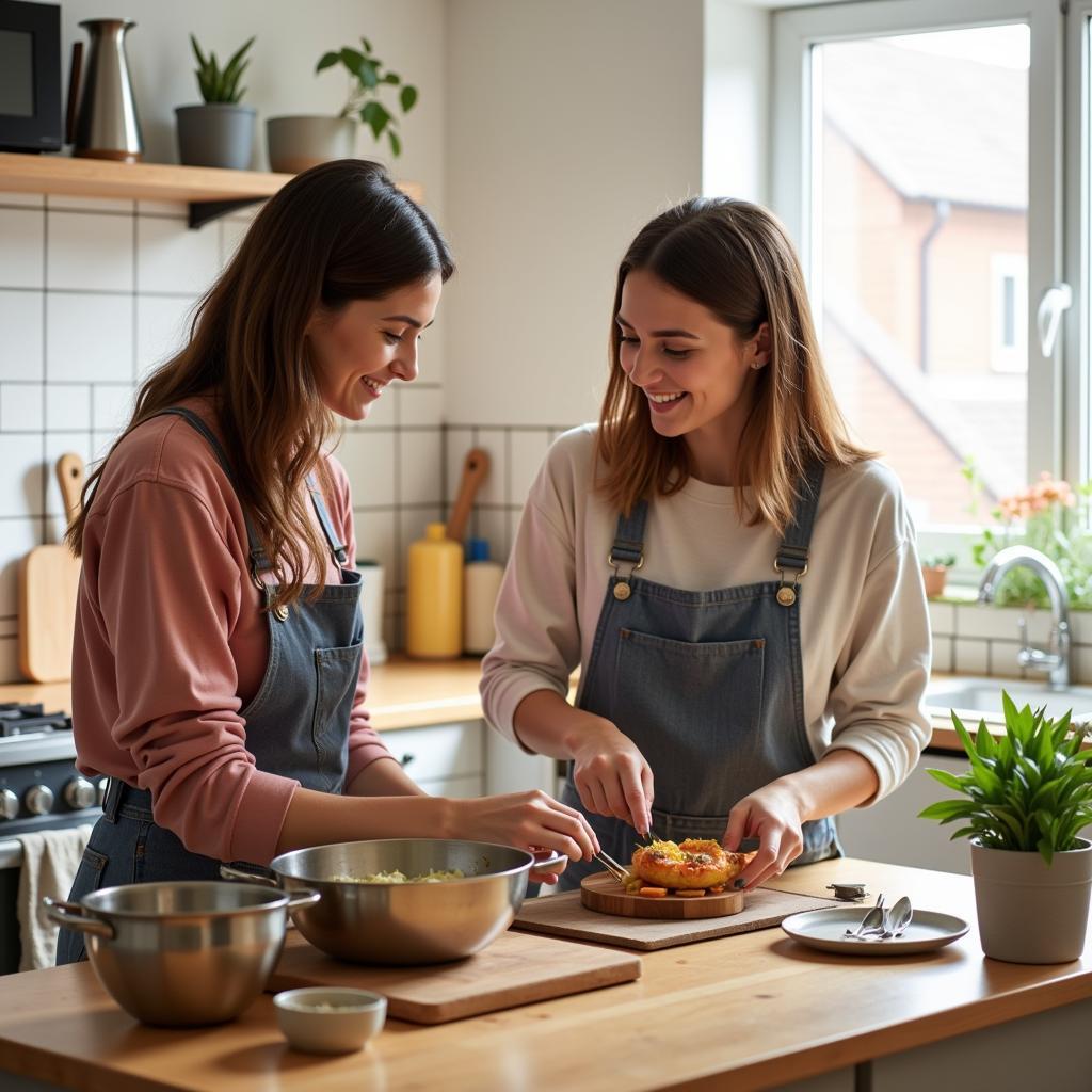 Calgary homestay student and host cooking together