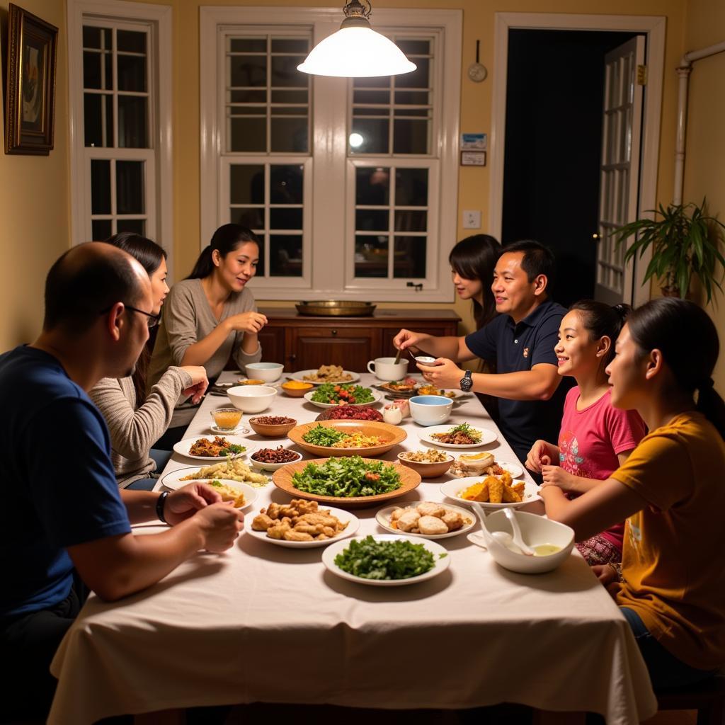 Sharing a meal with a Cambodian family in their homestay