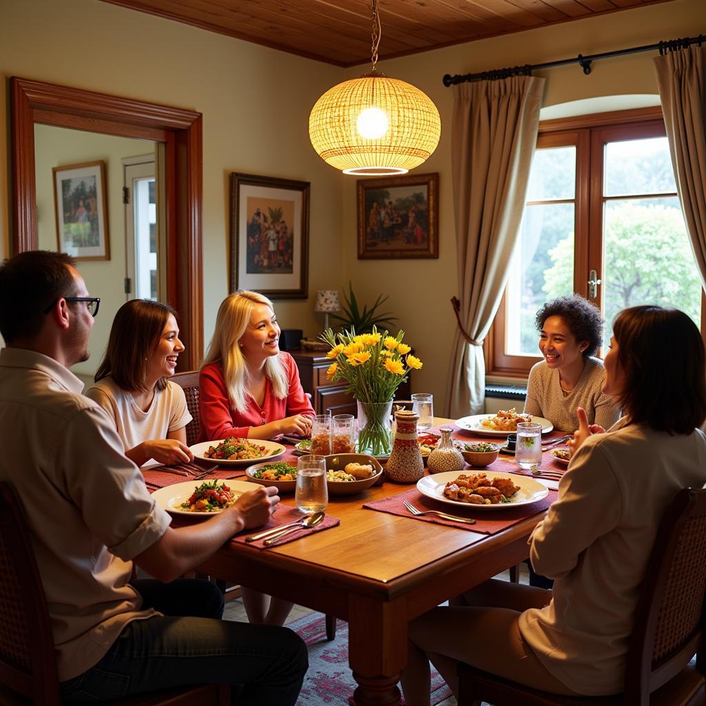 Family enjoying a traditional South African dinner in a Cape Town homestay