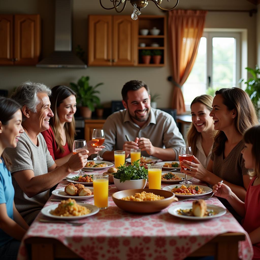 Family enjoying a traditional Spanish dinner in a Capolaga homestay