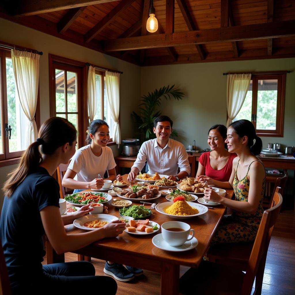 Cambodian Family Enjoying a Meal Together in their Homestay