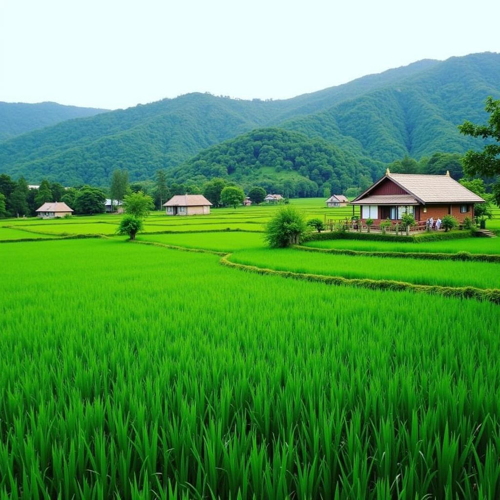 Scenic view of rice paddies near a Chiang Mai homestay