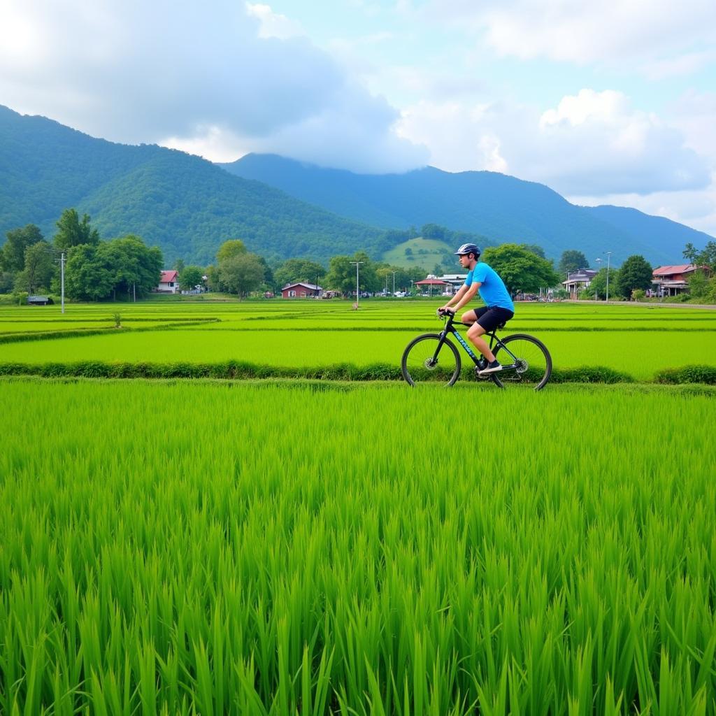 Cycling through Rice Paddies in a Chiang Mai Village