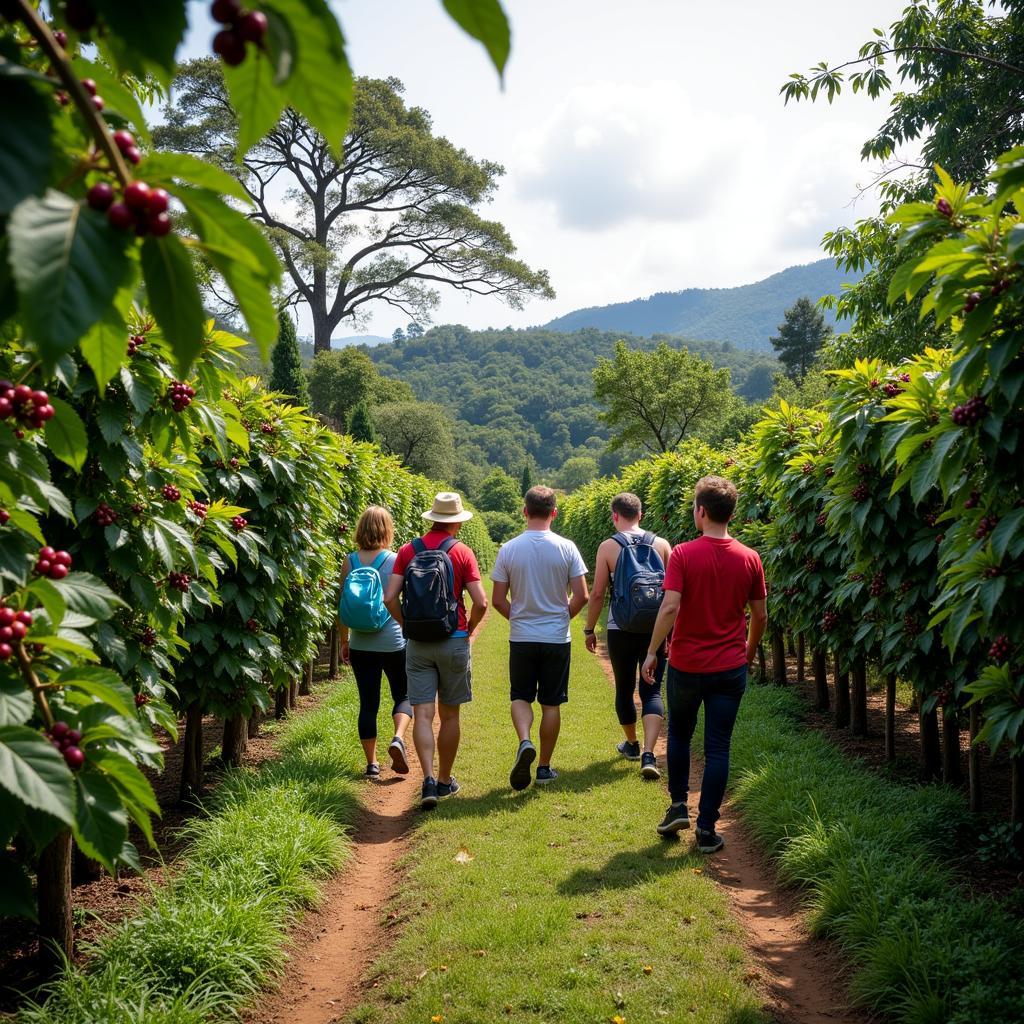 Tourists exploring a coffee plantation in Chikmagalur