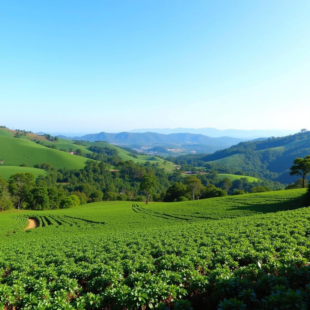 A picturesque coffee plantation view from a hilltop homestay in Chikmagalur