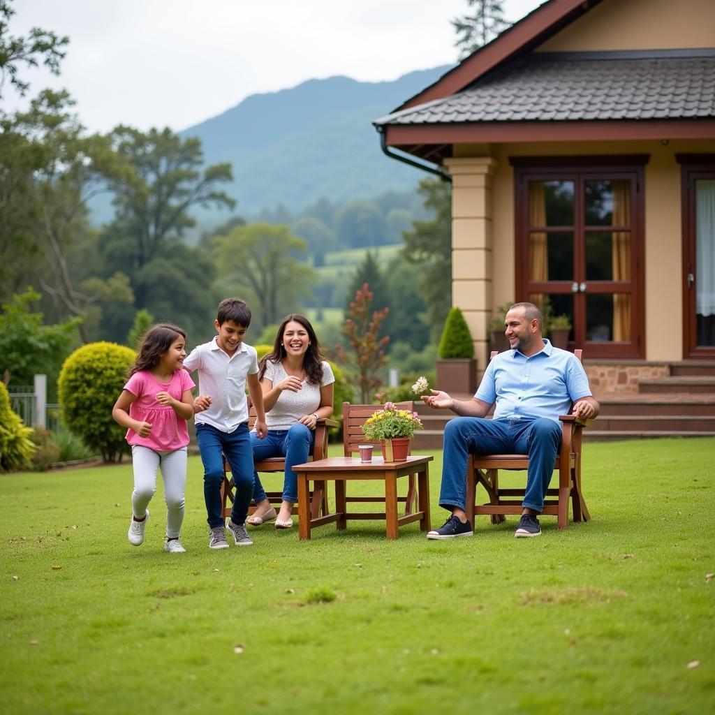 Family enjoying activities at a Chikmagalur homestay