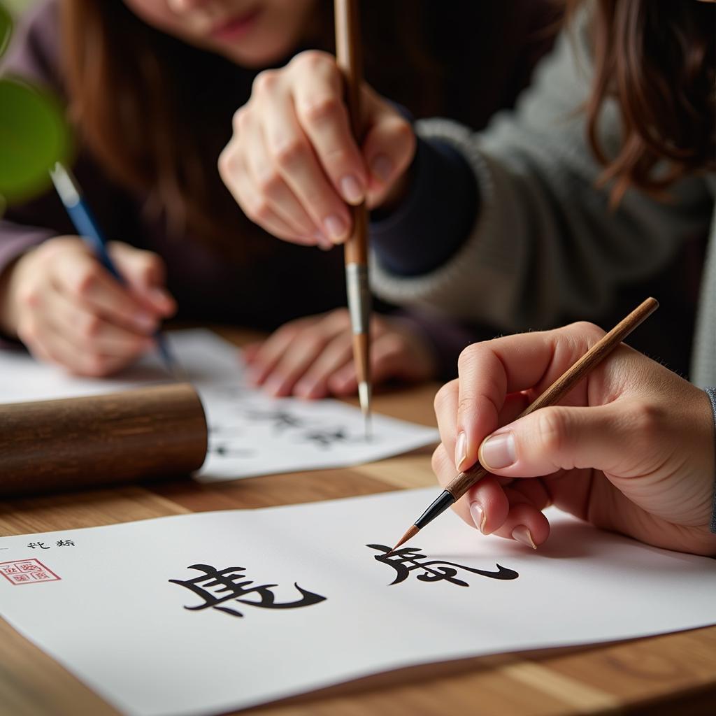 Learning Chinese calligraphy in a homestay