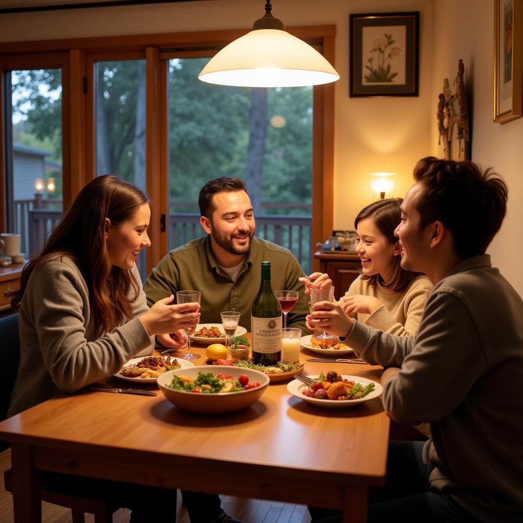 Christian family having dinner together in Vancouver homestay