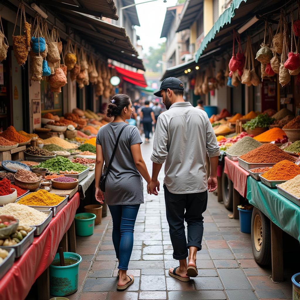 Visiting a local market with a homestay host