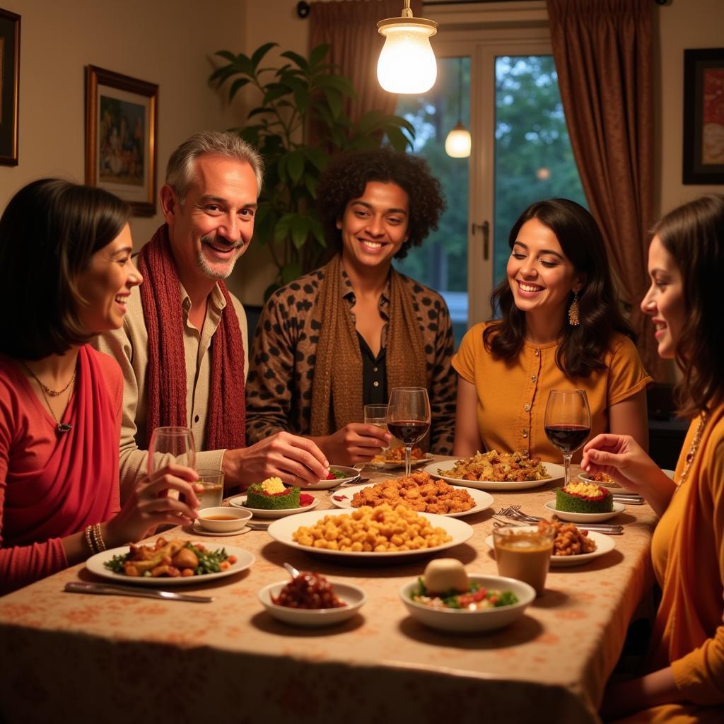 Family enjoying a traditional Indian dinner at a Club Mahindra homestay in Agra