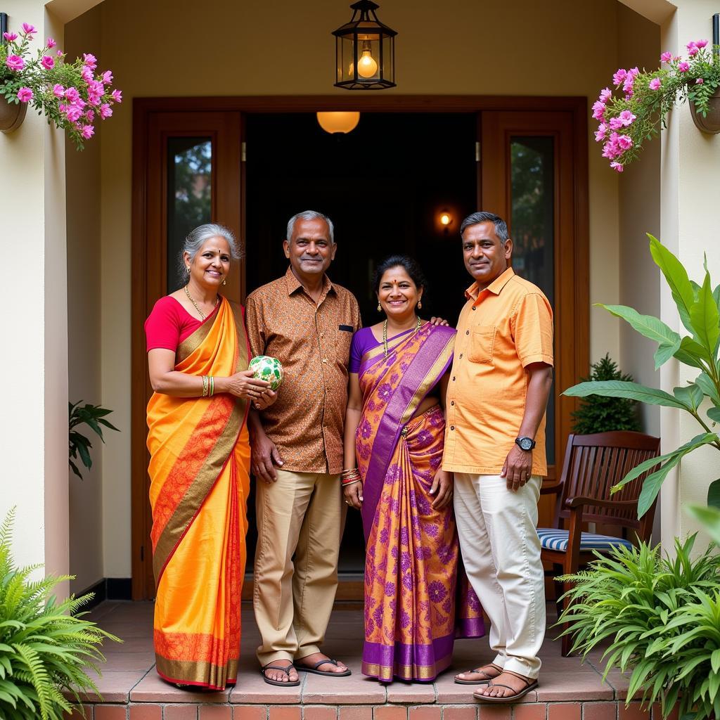 A Sri Lankan family welcoming guests into their vibrant Colombo homestay.