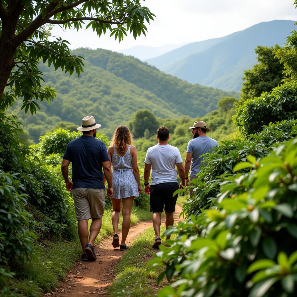 Guests enjoying a coffee plantation tour at a Coorg homestay