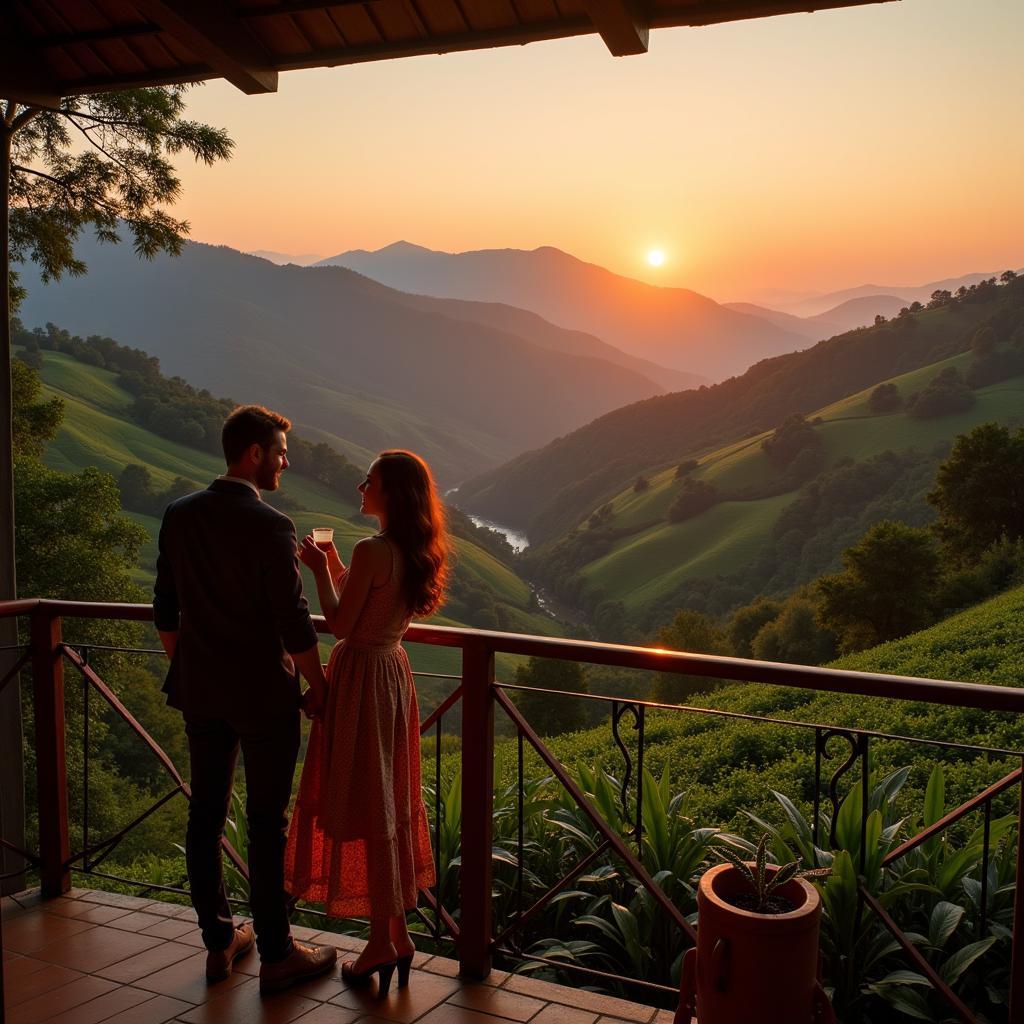 Couple enjoying the scenic view from a Coorg homestay balcony