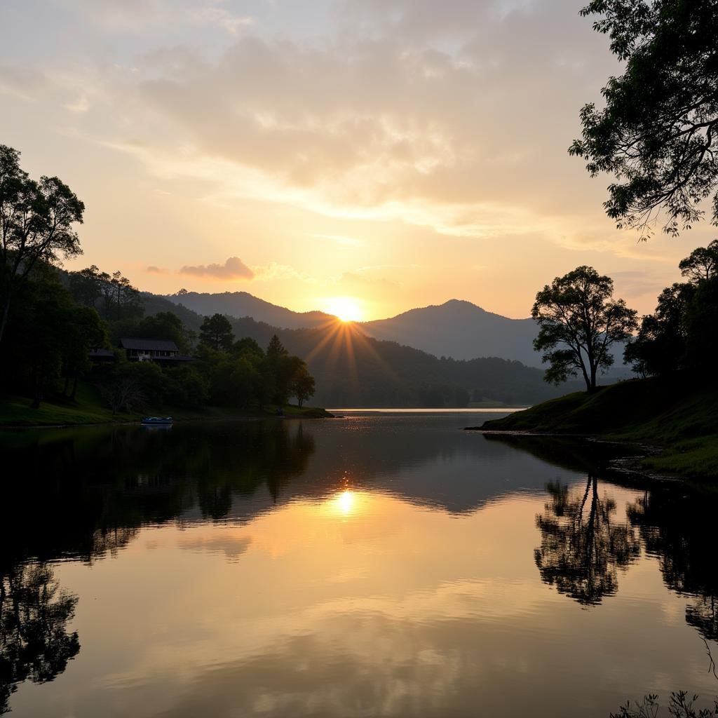 Madikeri Lake with a Coorg homestay in the background